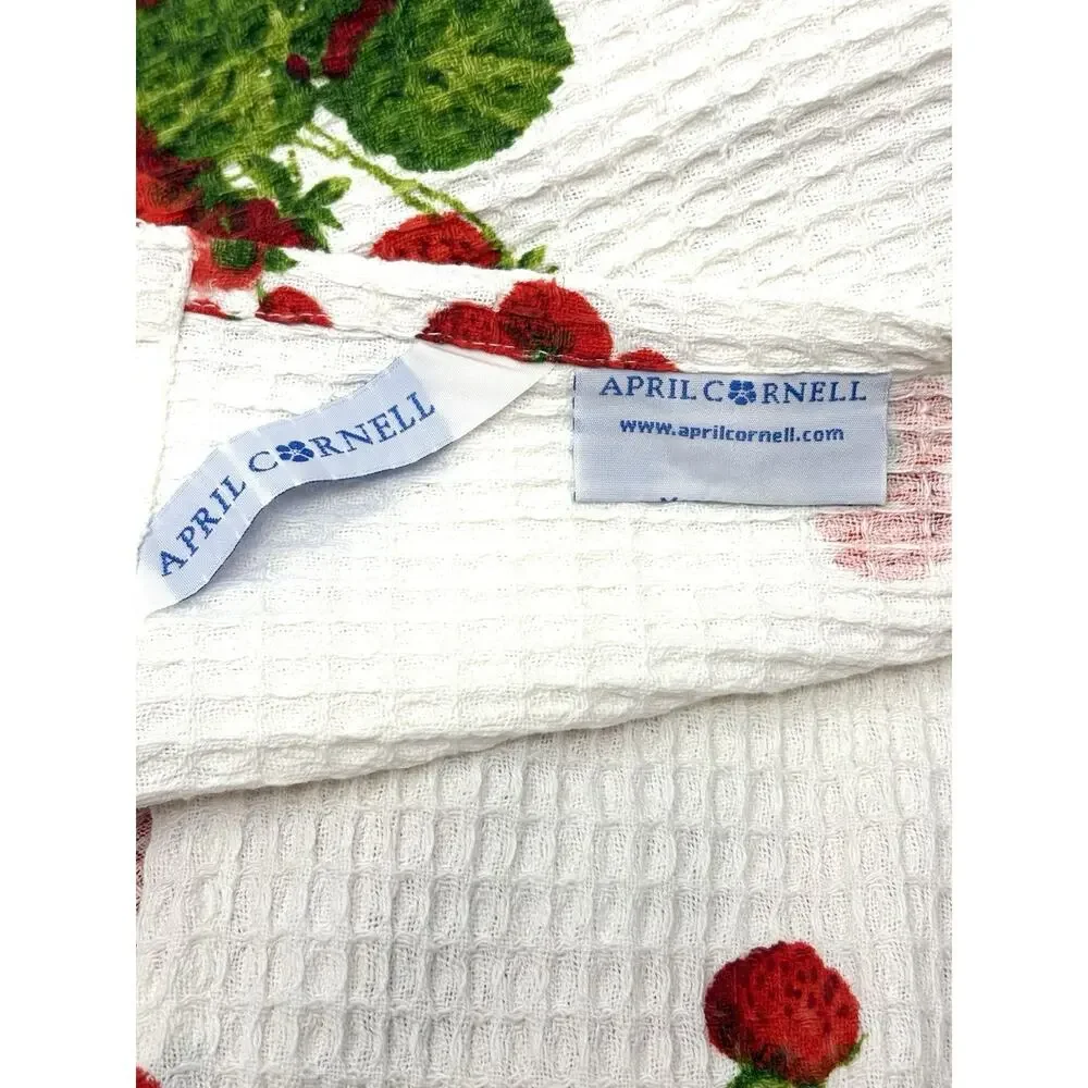 April Cornell Strawberries Kitchen Dish Tea Towels Set Of 3 Red White NWT